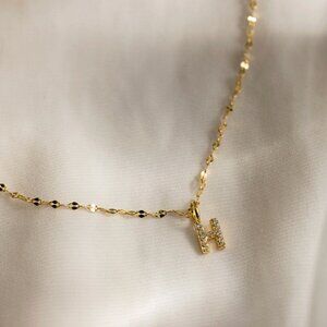 Caitlyn Minimalist Dainty Pave "H" necklace 18K